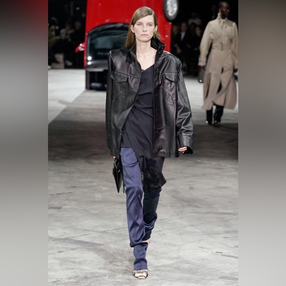 Off-White Virgil Abloh Runway Blue Satin Skinny Flare Pants